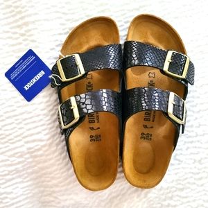 Birkenstock Arizona Birko-Flor shiny snake black, size 39 / 8-8.5